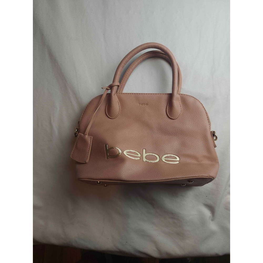 Bebe Pink Pebbled Faux Leather Logo Satchel Handbag Dome Bag Gold Tone Hardware